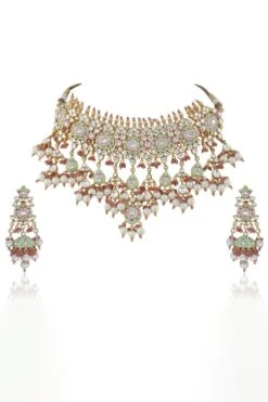 Riana Jewellery Green & Pink Meenakari Necklace Set