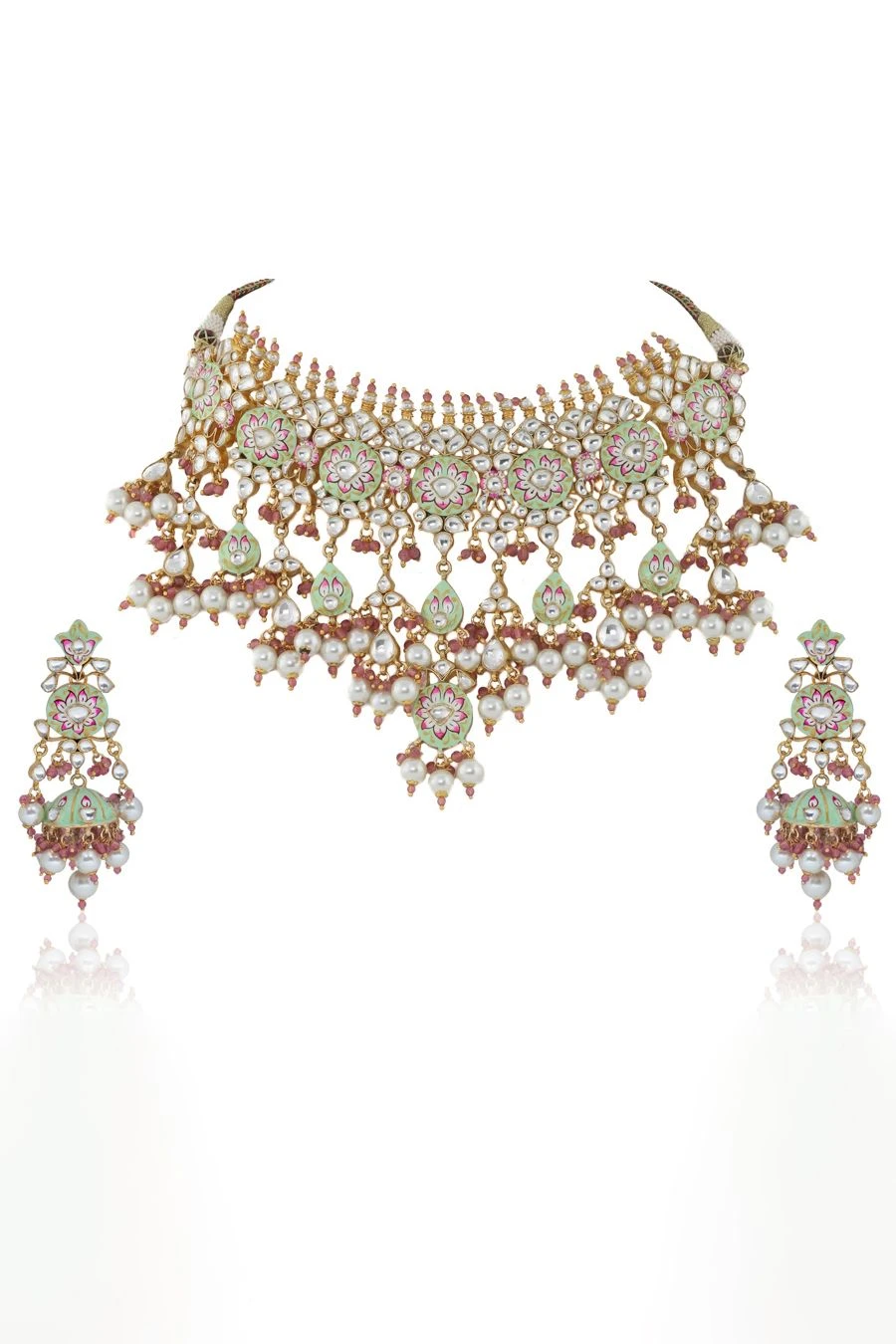 Riana Jewellery Green & Pink Meenakari Necklace Set 3 Riana Jewellery Green & Pink Meenakari Necklace Set