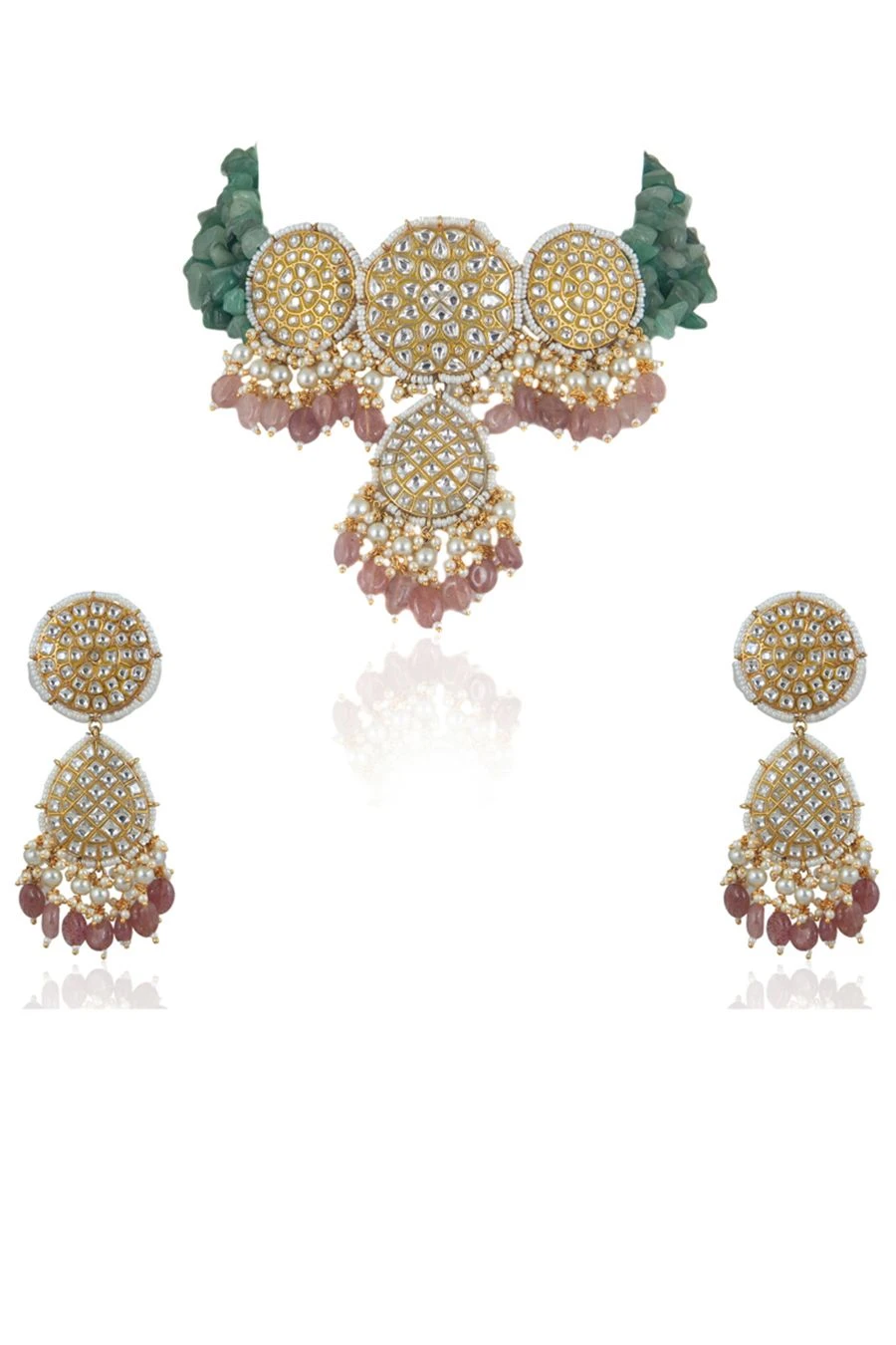 Riana Jewellery Sea Green & Pink Jadtar Necklace Set 3 Riana Jewellery Sea Green & Pink Jadtar Necklace Set