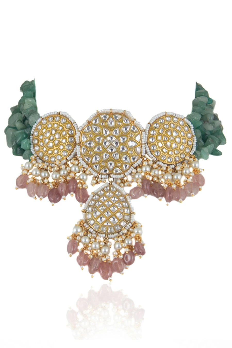 Riana Jewellery Sea Green & Pink Jadtar Necklace Set 4 Riana Jewellery Sea Green & Pink Jadtar Necklace Set - Image 2