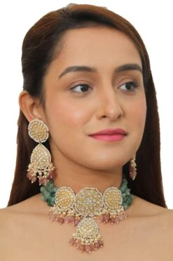 Riana Jewellery Sea Green & Pink Jadtar Necklace Set 10 Riana Jewellery Sea Green & Pink Jadtar Necklace Set -Celestiagem Jewelry Shop 1010ria85 4