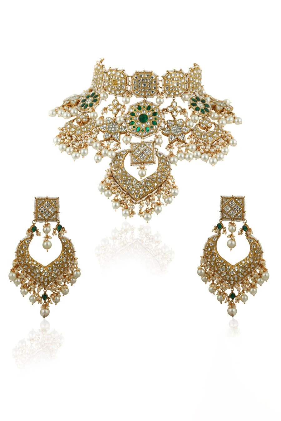 Riana Jewellery Green & White Jadtar Necklace Set 3 Riana Jewellery Green & White Jadtar Necklace Set