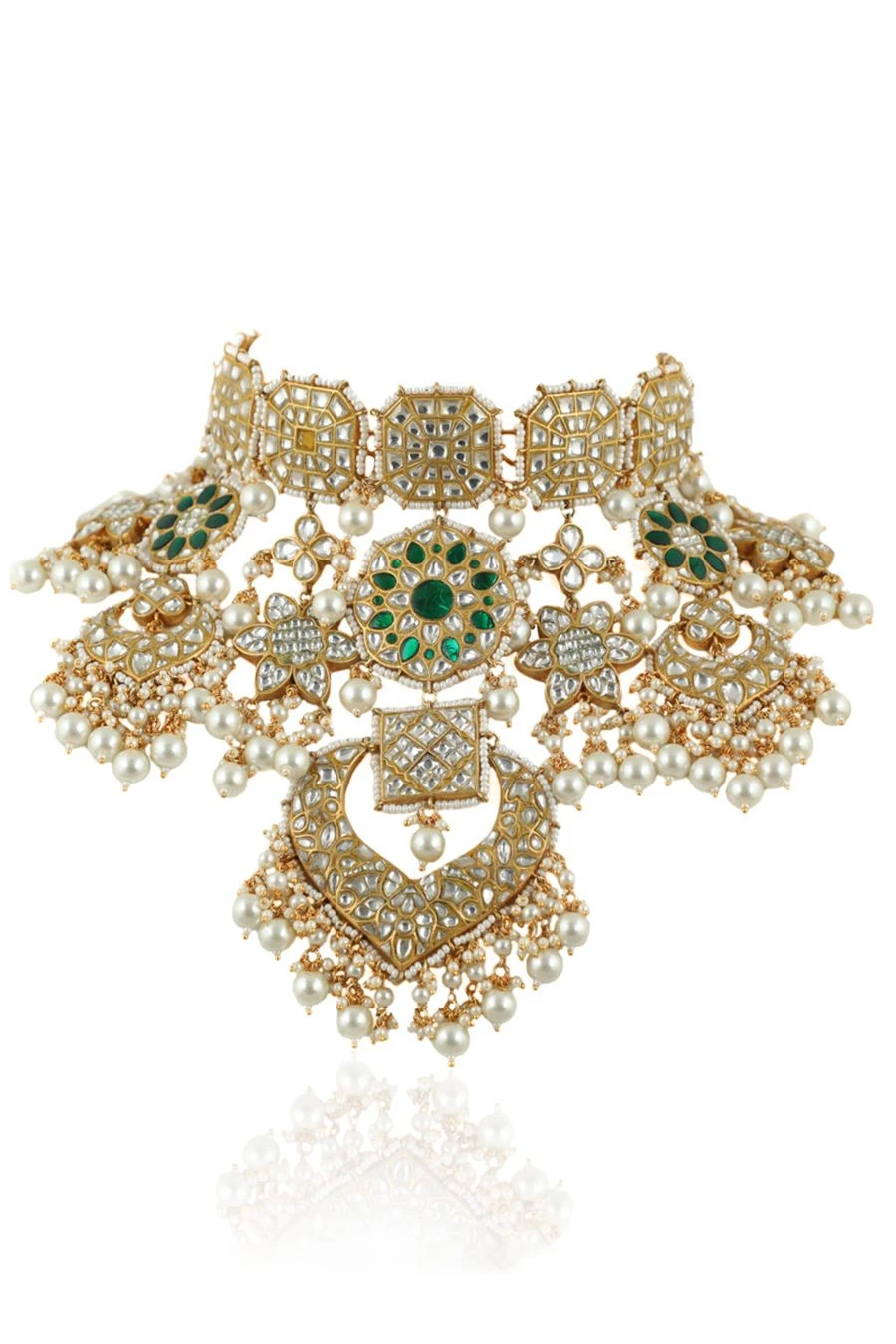 Riana Jewellery Green & White Jadtar Necklace Set 4 Riana Jewellery Green & White Jadtar Necklace Set - Image 2