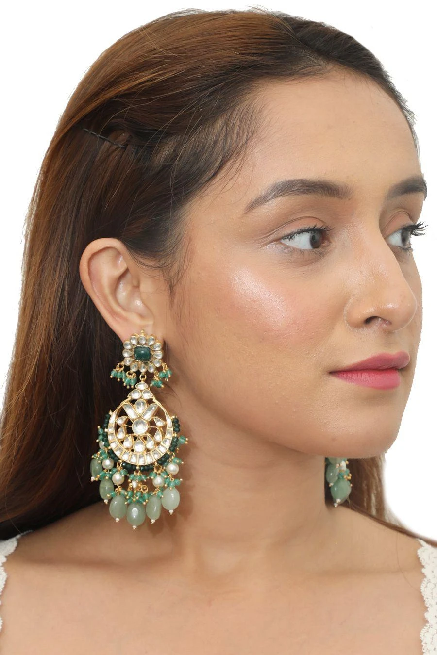 Riana Jewellery Sea Green Beaded Pearl Earrings 4 Riana Jewellery Sea Green Beaded Pearl Earrings - Image 2