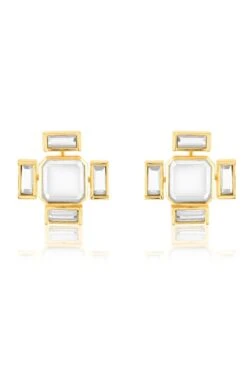 Isharya Cubic Floral Gold & Mirror Stud Earrings -Celestiagem Jewelry Shop 10124ie48 2