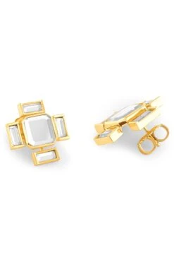 Isharya Cubic Floral Gold & Mirror Stud Earrings -Celestiagem Jewelry Shop 10124ie48 3