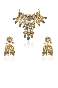 Riana Jewellery Pastel Pink & Sea Green Necklace Set