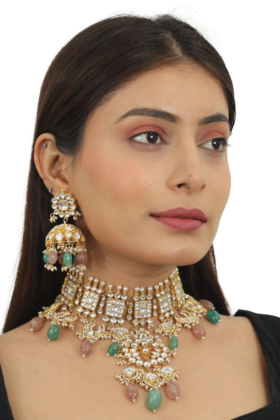 Riana Jewellery Pastel Pink & Sea Green Necklace Set 4 Riana Jewellery Pastel Pink & Sea Green Necklace Set - Image 2