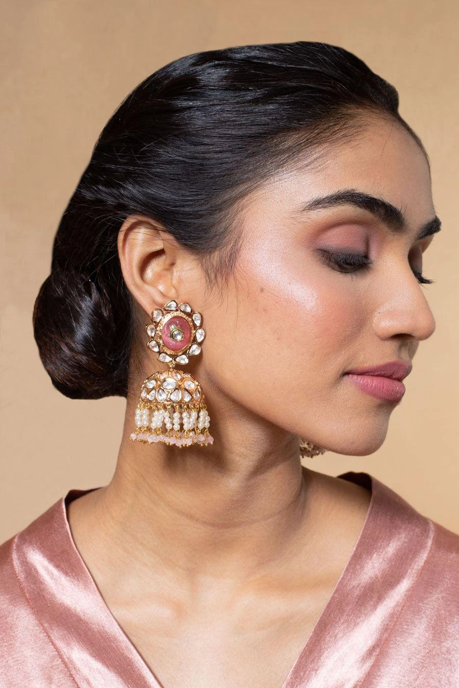 Turquoise Jewels Gold & Pink Floral Earrings 4 Turquoise Jewels Gold & Pink Floral Earrings - Image 2