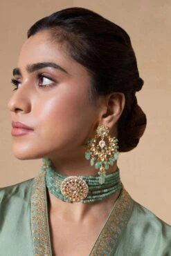 Turquoise Jewels Green Kundan Necklace Set