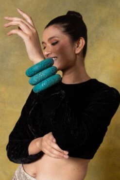 Ritika Sachdeva Turquoise Wooden Bangles