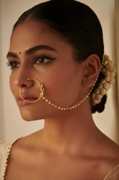 Zariin Gold Mirror Polki Nose Ring