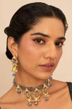 Turquoise Jewels Gold & Purple Kundan Necklace Set