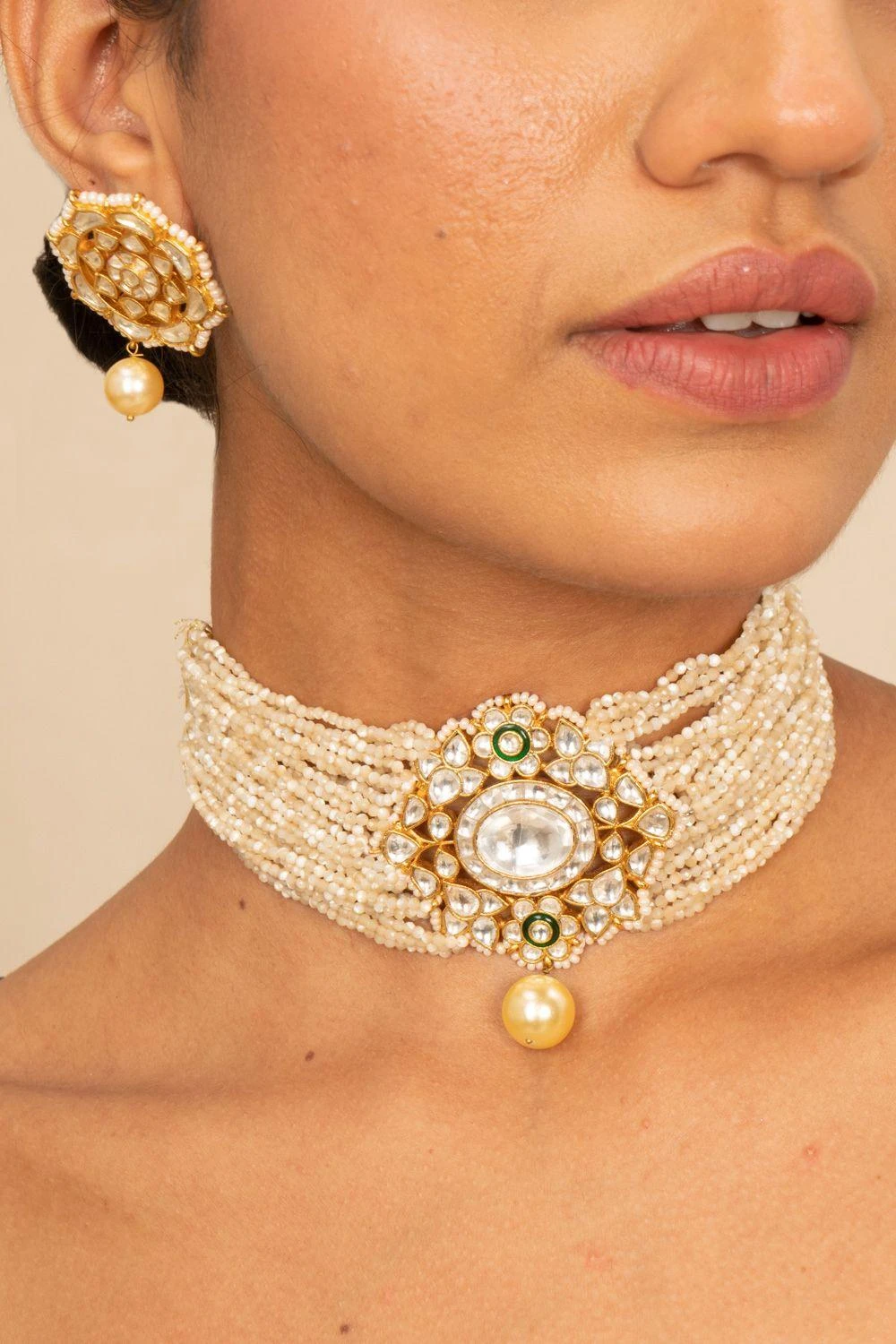 Turquoise Jewels Ivory & Gold Kundan Necklace Set 4 Turquoise Jewels Ivory & Gold Kundan Necklace Set - Image 2