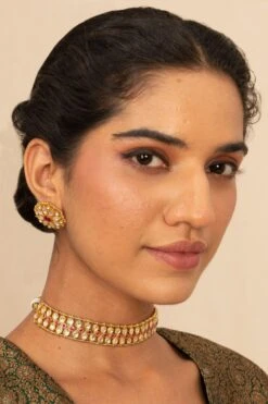 Turquoise Jewels Gold & Red Kundan Necklace Set