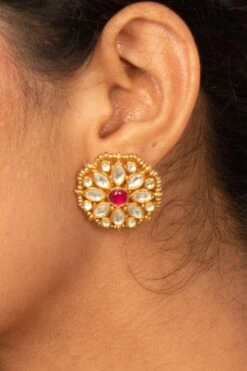 Turquoise Jewels Gold & Red Kundan Necklace Set -Celestiagem Jewelry Shop 16523to8 3