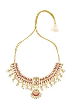 Maisara Pink & Golden Tone Jadau Necklace Set