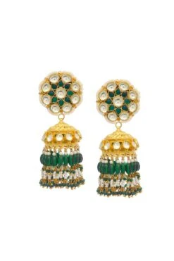 Maisara Green & Gold Jadau Jhumkas