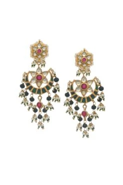 Maisara Green & Gold Finish Jadau Earrings
