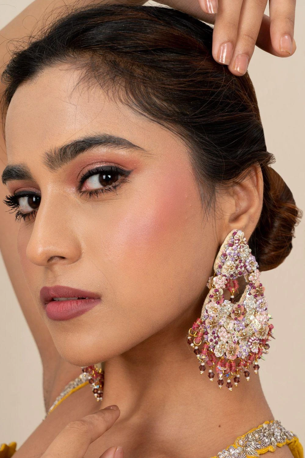 Fooljhadi Floral Hand Embellished Triangular Earrings 2 Fooljhadi Floral Hand Embellished Triangular Earrings