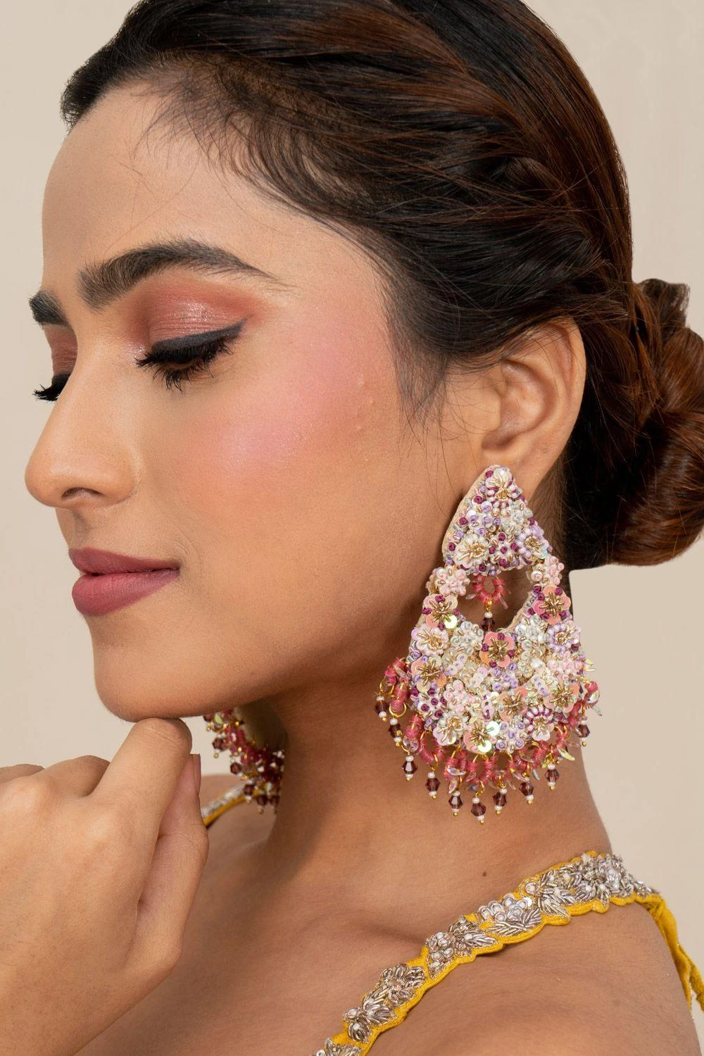 Fooljhadi Floral Hand Embellished Triangular Earrings 3 Fooljhadi Floral Hand Embellished Triangular Earrings - Image 2