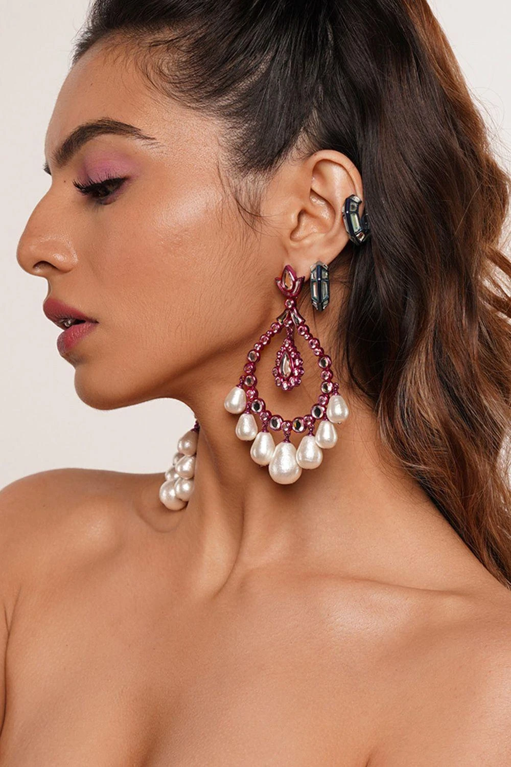 Isharya Pink Crystal Pearl Earrings 5 Isharya Pink Crystal Pearl Earrings - Image 3