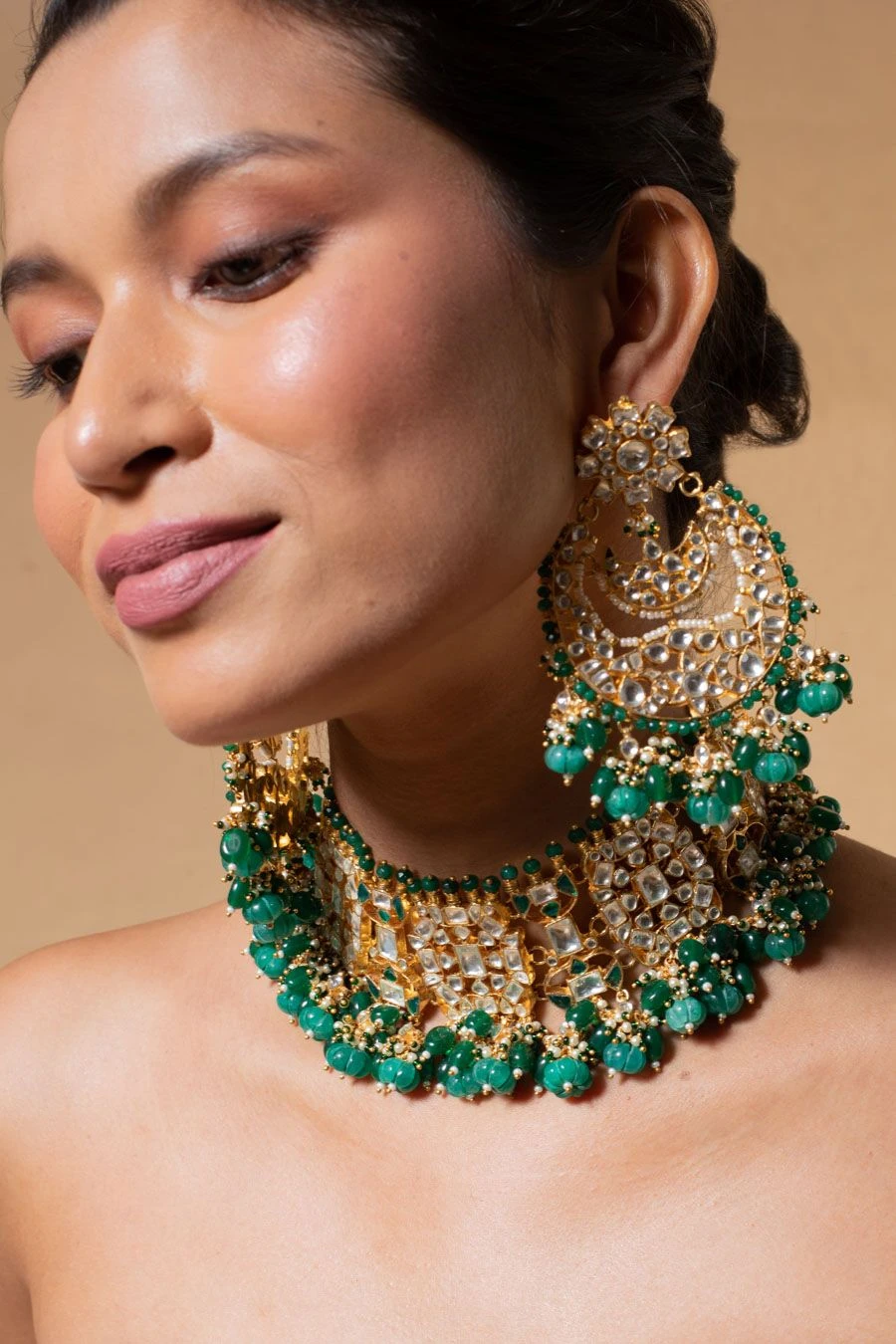 Riana Jewellery Green Jadtar Necklace Set 4 Riana Jewellery Green Jadtar Necklace Set - Image 2