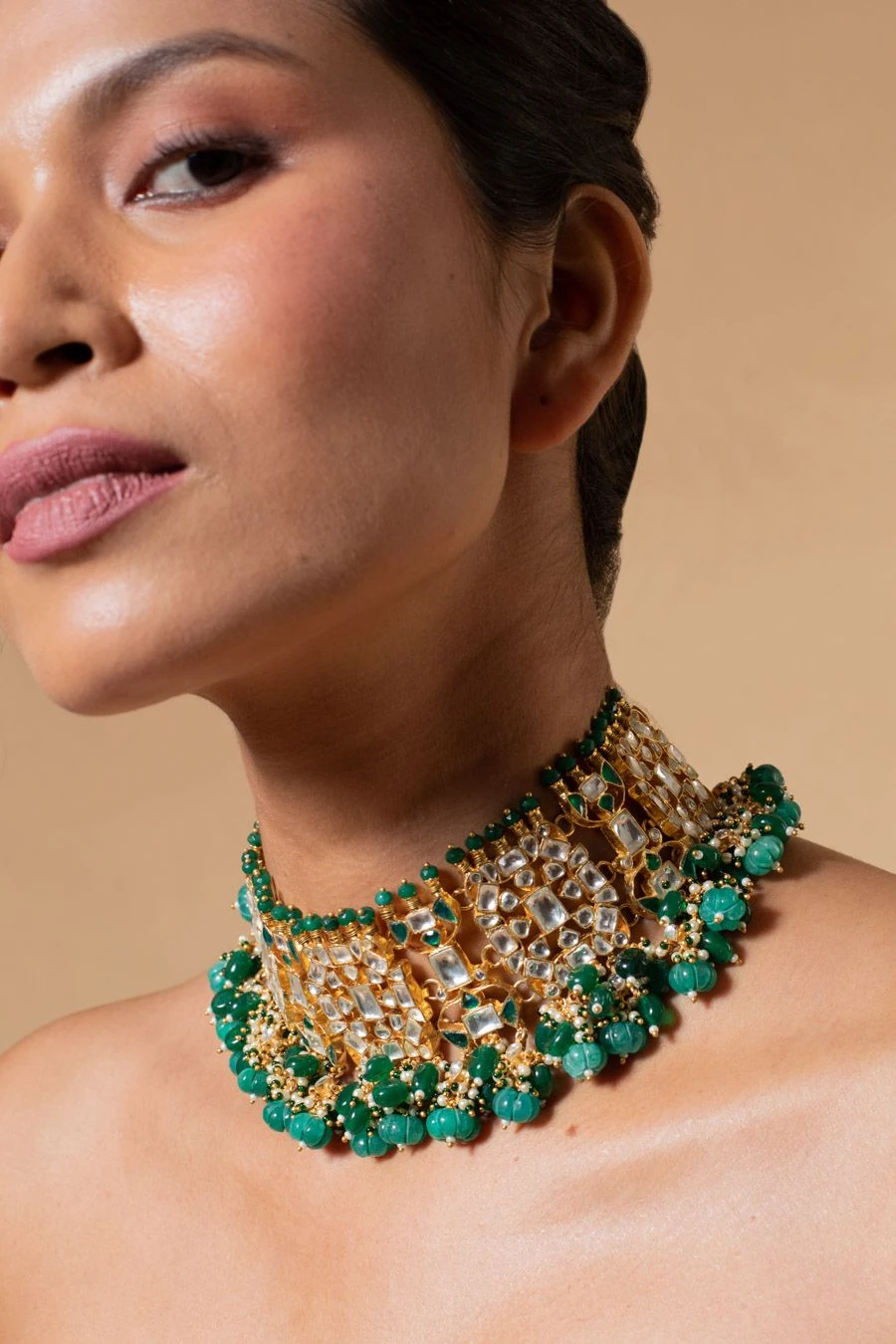 Riana Jewellery Green Jadtar Necklace Set 5 Riana Jewellery Green Jadtar Necklace Set - Image 3