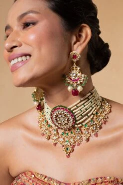 Riana Jewellery Red Jadtar Necklace Set