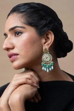 Turquoise Jewels Green Meenakari Work Earrings