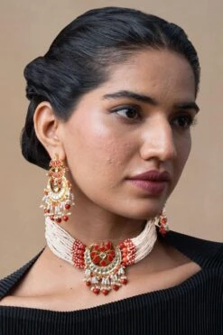 Turquoise Jewels Red Kundan Necklace Set