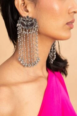 Ritika Sachdeva Silver Beaded Lotus Earrings -Celestiagem Jewelry Shop 260523rs04 3