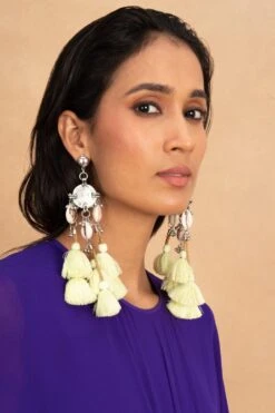 Ritika Sachdeva Shell Coin Neon Tassel Earrings