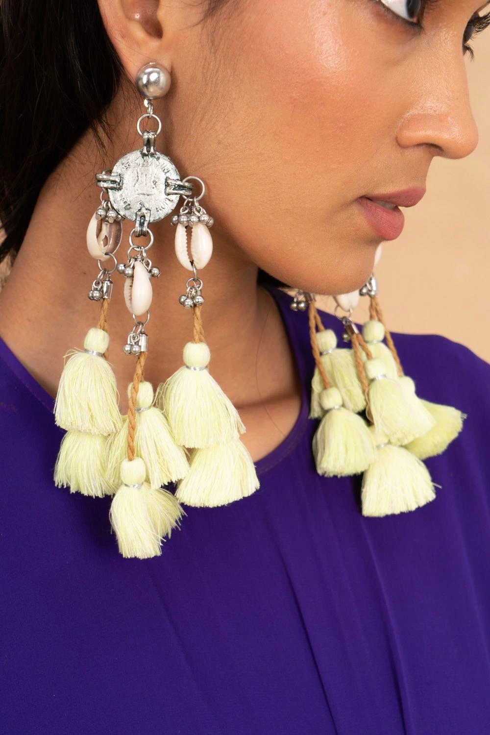 Ritika Sachdeva Shell Coin Neon Tassel Earrings 5 Ritika Sachdeva Shell Coin Neon Tassel Earrings - Image 3