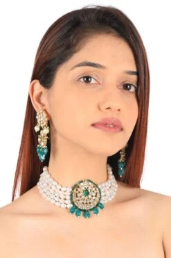 Riana Jewellery Ethereal Jade & Pearlescent Choker Set