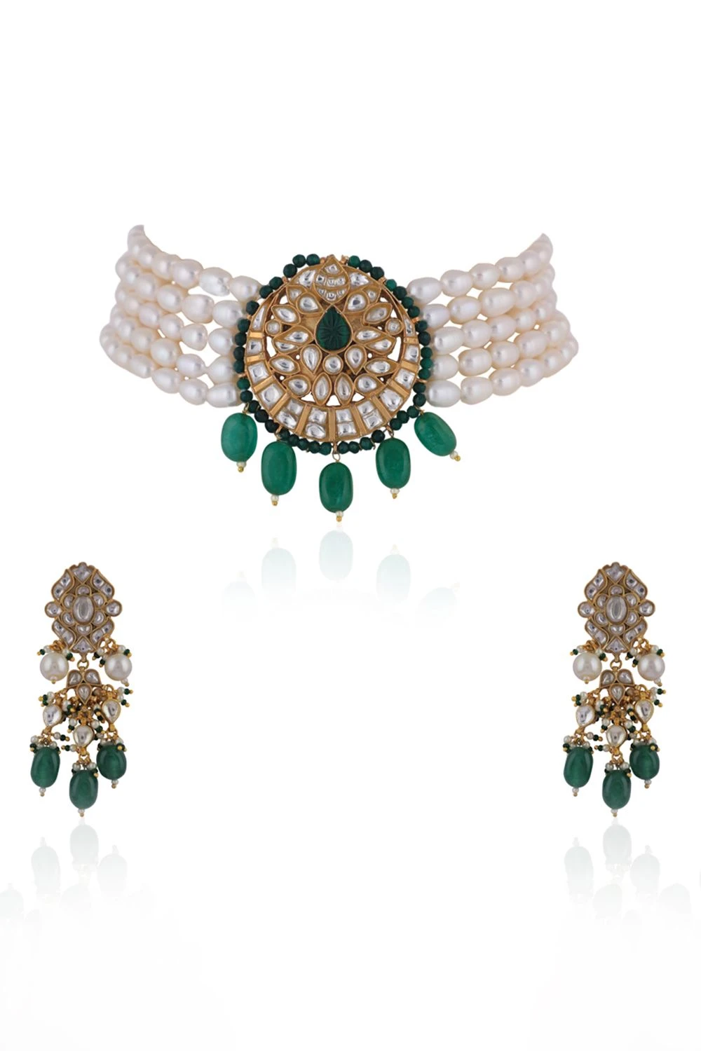 Riana Jewellery Ethereal Jade & Pearlescent Choker Set 5 Riana Jewellery Ethereal Jade & Pearlescent Choker Set - Image 3