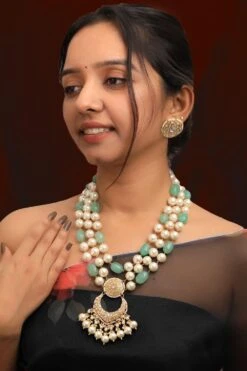 Riana Jewellery Enchanting Jade & Pearl Layered Necklace Set