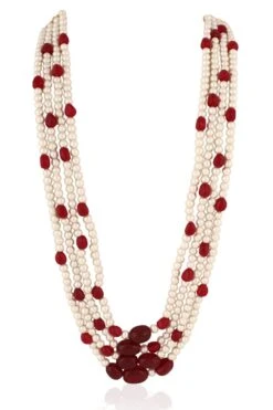 Riana Jewellery Divine Pearl & Ruby Gemstone Necklace