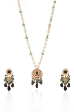 Riana Jewellery Divine Pearl & Purple Jade Adorned Necklace Set -Celestiagem Jewelry Shop 291223ra21 4