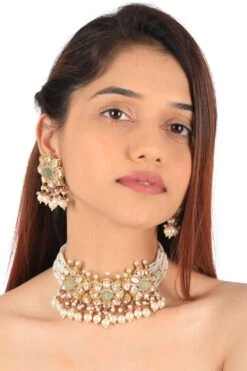 Riana Jewellery Mozanite Majesty Gold Handcrafted Choker Set