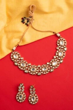 Zevar By Geeta Gold Floral Kundan Necklace Set