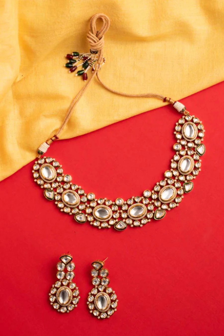 Zevar By Geeta Gold Floral Kundan Necklace Set 3 Zevar By Geeta Gold Floral Kundan Necklace Set