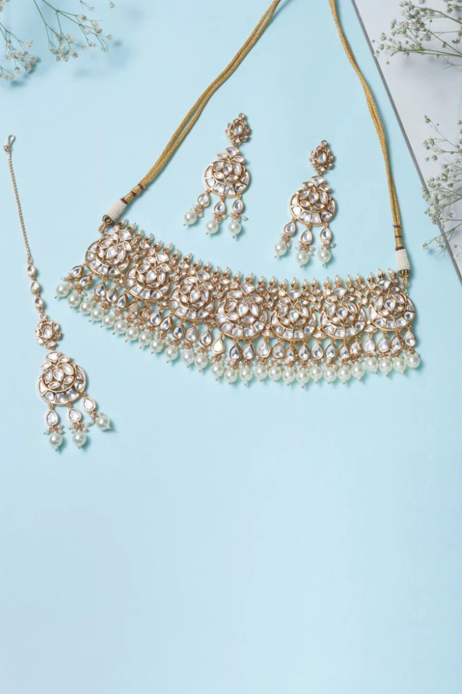 Zevar By Geeta Gold Kundan & Pearl Necklace Set 3 Zevar By Geeta Gold Kundan & Pearl Necklace Set