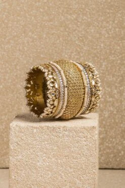Tarun Tahiliani Accessories Ivory & Gold Kada