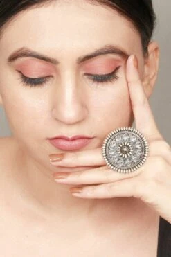 Sangeeta Boochra Round Floral Silver Hand-crafted Ring