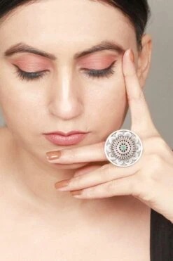 Sangeeta Boochra Turquoise-silver Floral Hand-crafted Ring