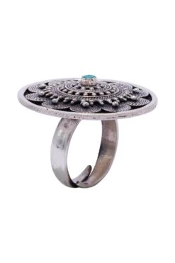 Sangeeta Boochra Turquoise-silver Floral Hand-crafted Ring -Celestiagem Jewelry Shop 3124sb26 4
