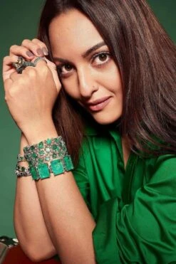 Diosa Paris White & Green Swarovski Zirconia Cuff Bracelet