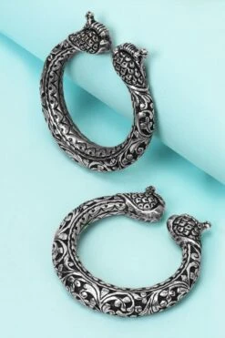 Sangeeta Boochra Handcrafted Silver Cuffs With Peacock Motif