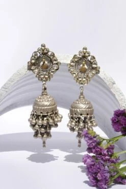 Sangeeta Boochra Handcrafted Silver Jhumka Earrings